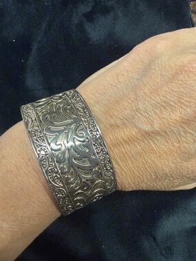 Engraved Wide Silver Cuff Bracelet